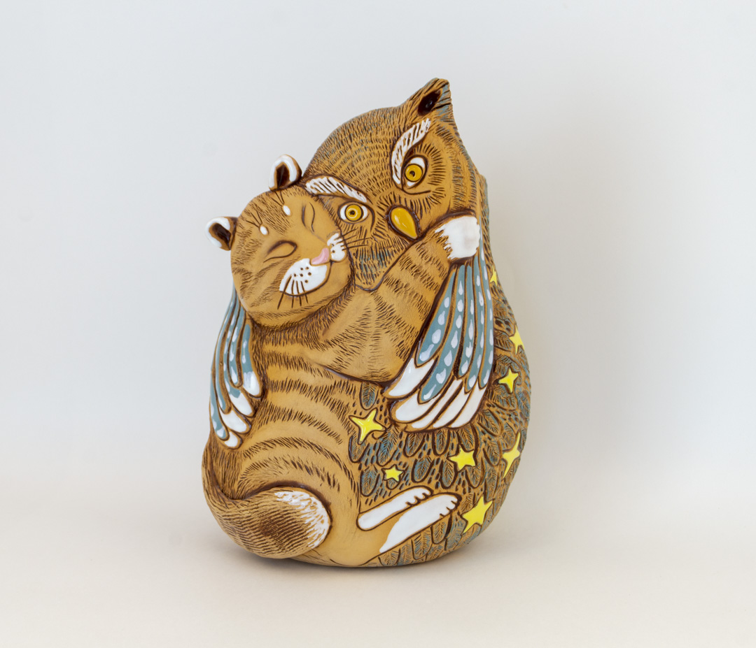 Кот с совой кашпо