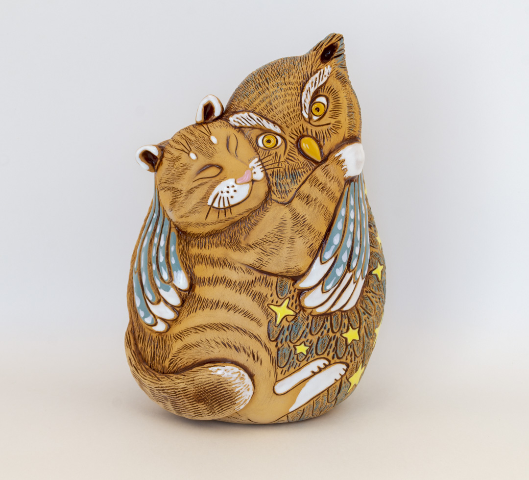 Кот с совой кашпо