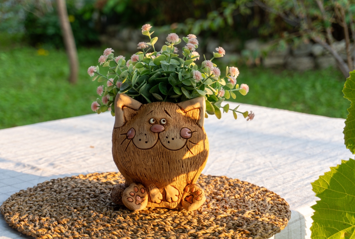 Мультяшный милый котик кашпо, фигурка