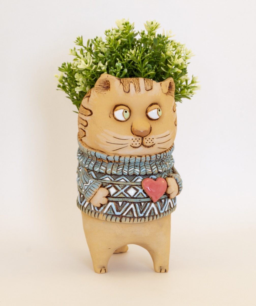 Кот в свитере и сердцем