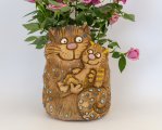 Кошка с котёнком кашпо керамика