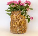 Кошка с котёнком кашпо керамика