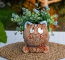 Аниме котик с голубыми ушками кашпо, фигурка