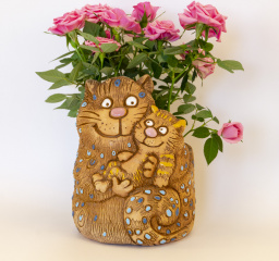 Кошка с котёнком кашпо керамика