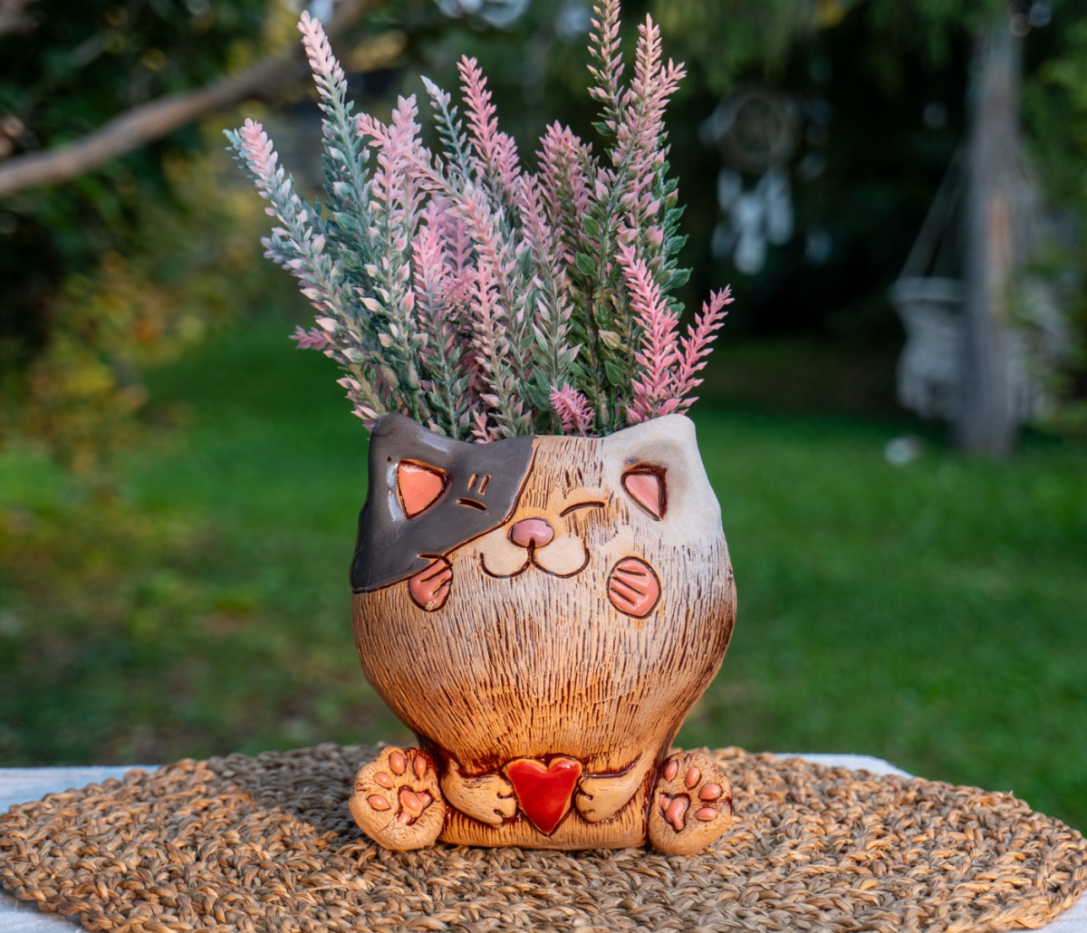 Аниме кот с сердцем забавное кашпо, фигурка