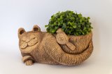 Кот с птичкой кашпо керамическое