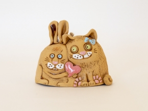 Кот с кроликом колокольчик керамика
