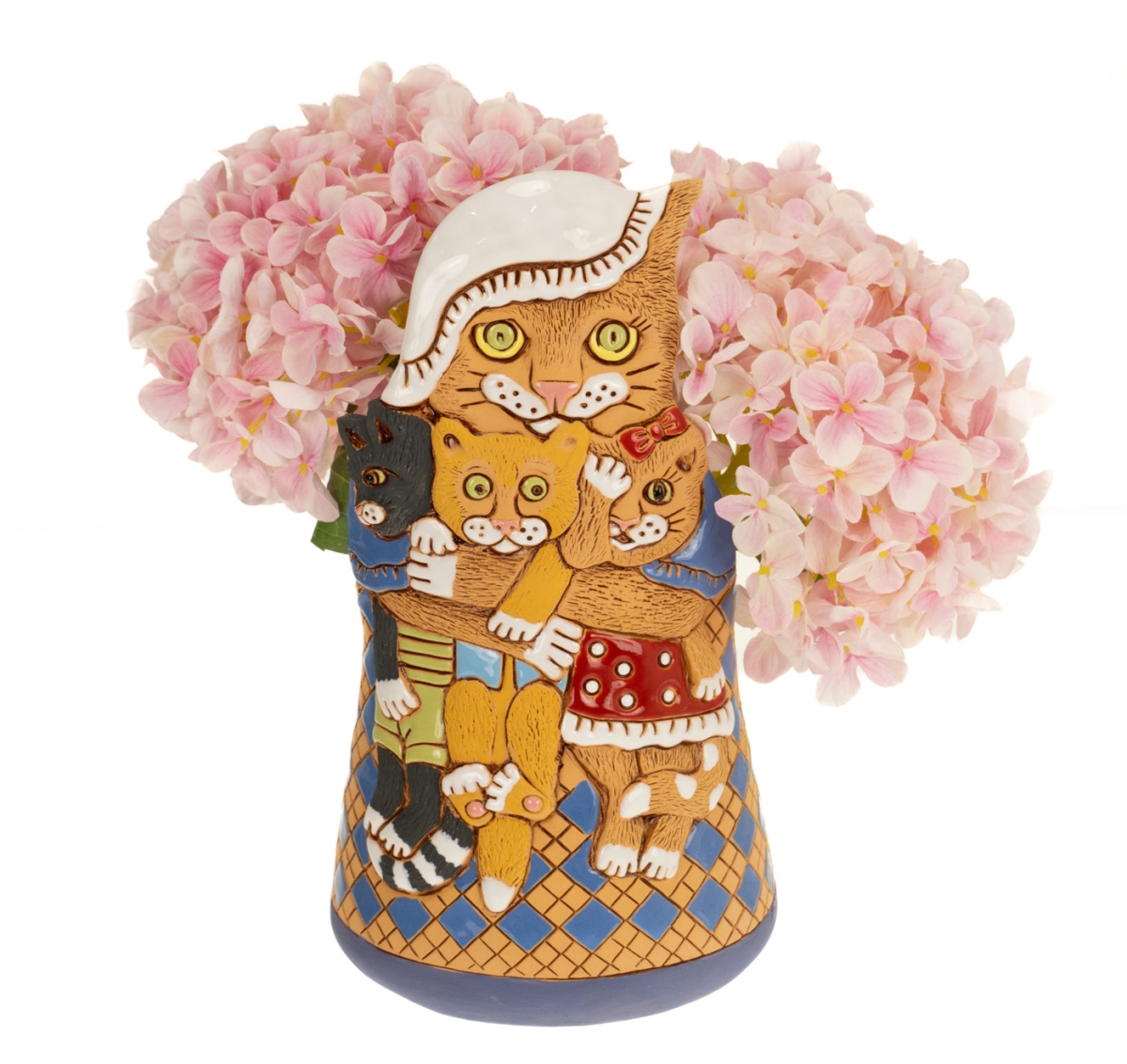 Кошка с котятами кашпо высокое